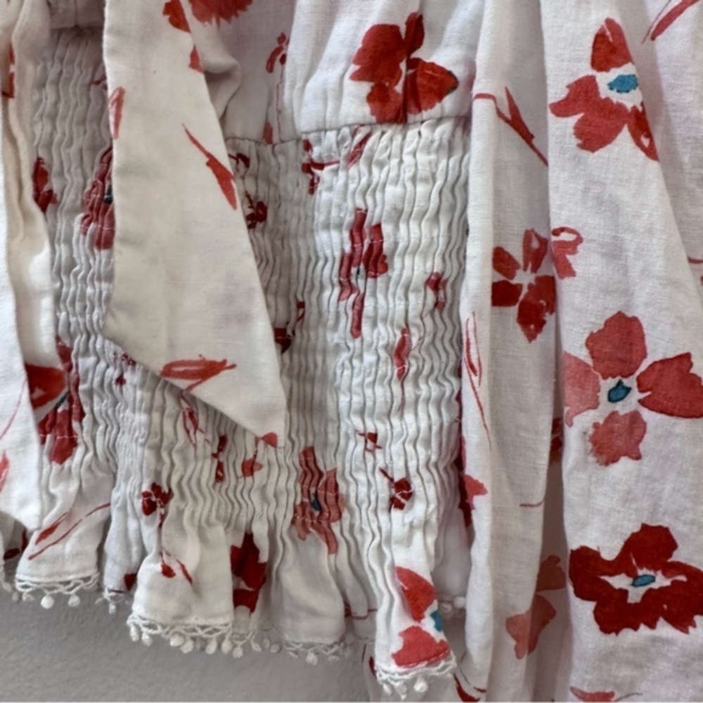 Zara Floral Print Linen Blend Square Neck Puff Sleeve Cropped Blouse‎ Size S - Picture 7 of 10